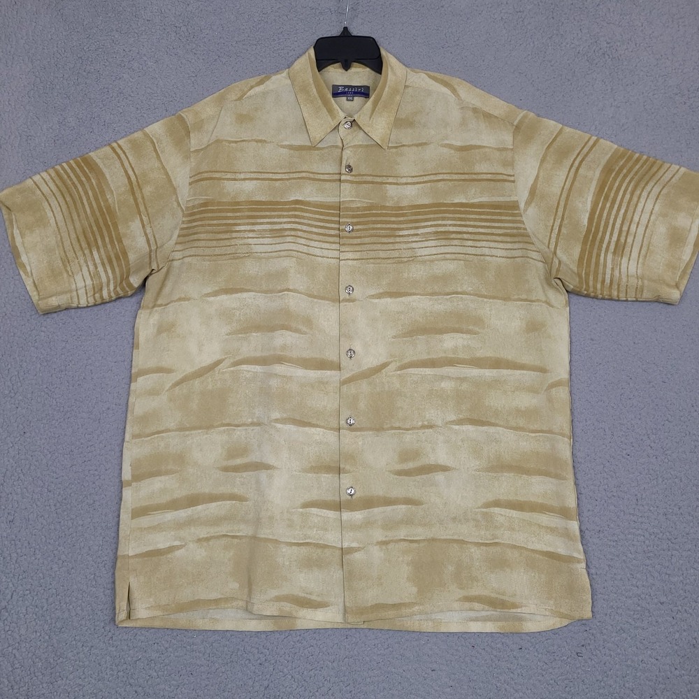 Vintage Bassiri Uomo USA‎ Shirt Mens XXL Brown Gold Button Up Short Sleeve A2
